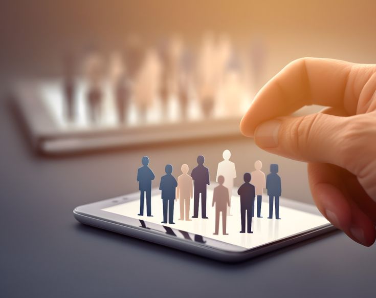 Hand selecting digital candidates from a touchscreen representing online recruitment process